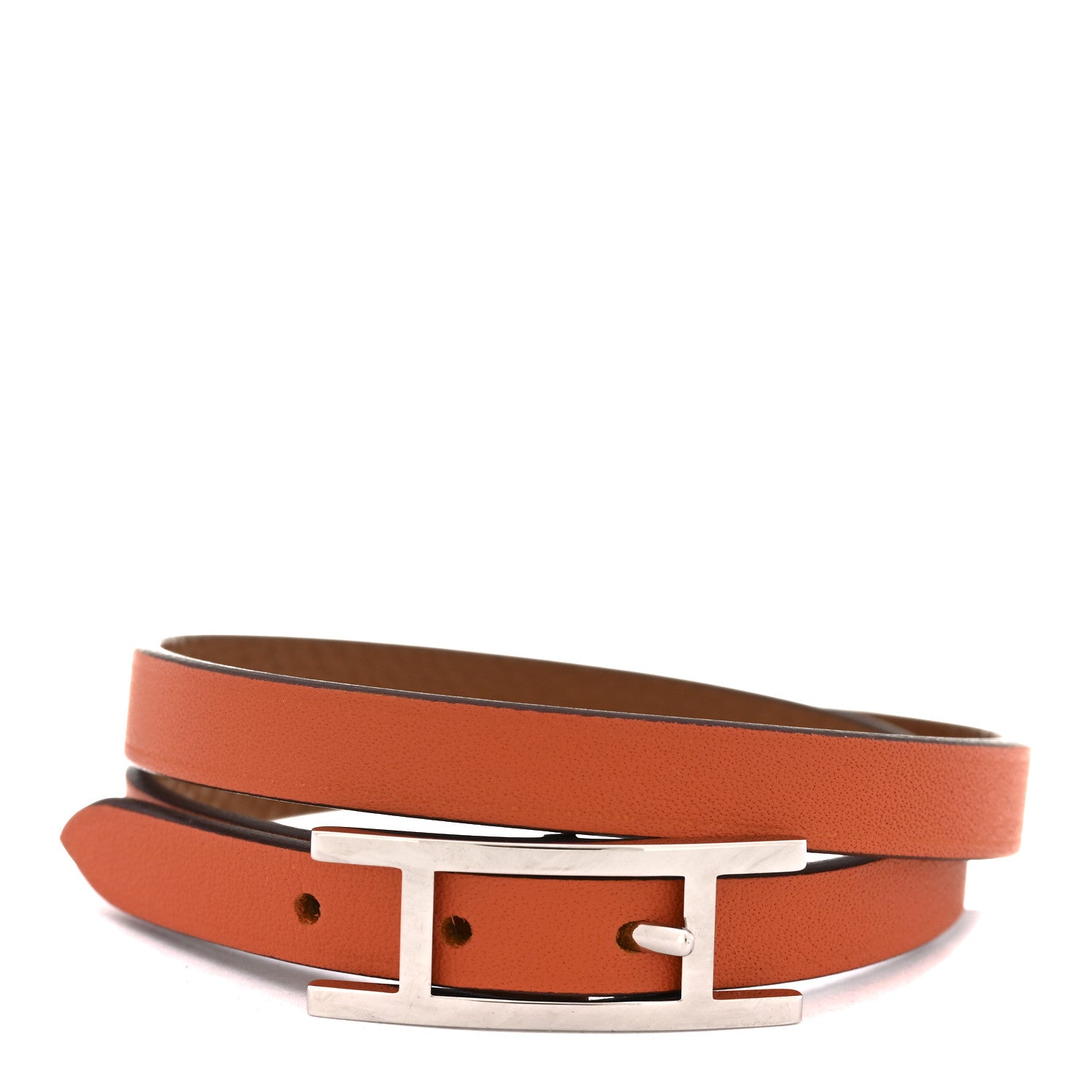 Hermes Swift Epsom Behapi Double Tour Reversible Bracelet T4 Orange Gold 1 of 7