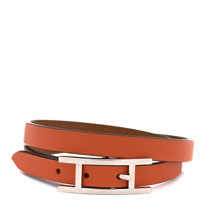 Hermes Swift Epsom Behapi Double Tour Reversible Bracelet T4 Orange Gold 1 of 7