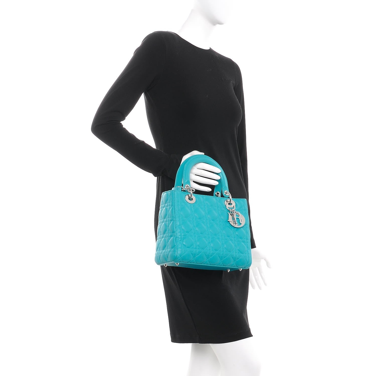 Christian Dior Lambskin Cannage Medium Lady Dior Turquoise 3 of 8