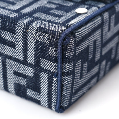 Fendi Fabric Jacquard Reactive Jean Denim Vitello Cover FF Baguette Soft Trunk Blue Black 7 of 7