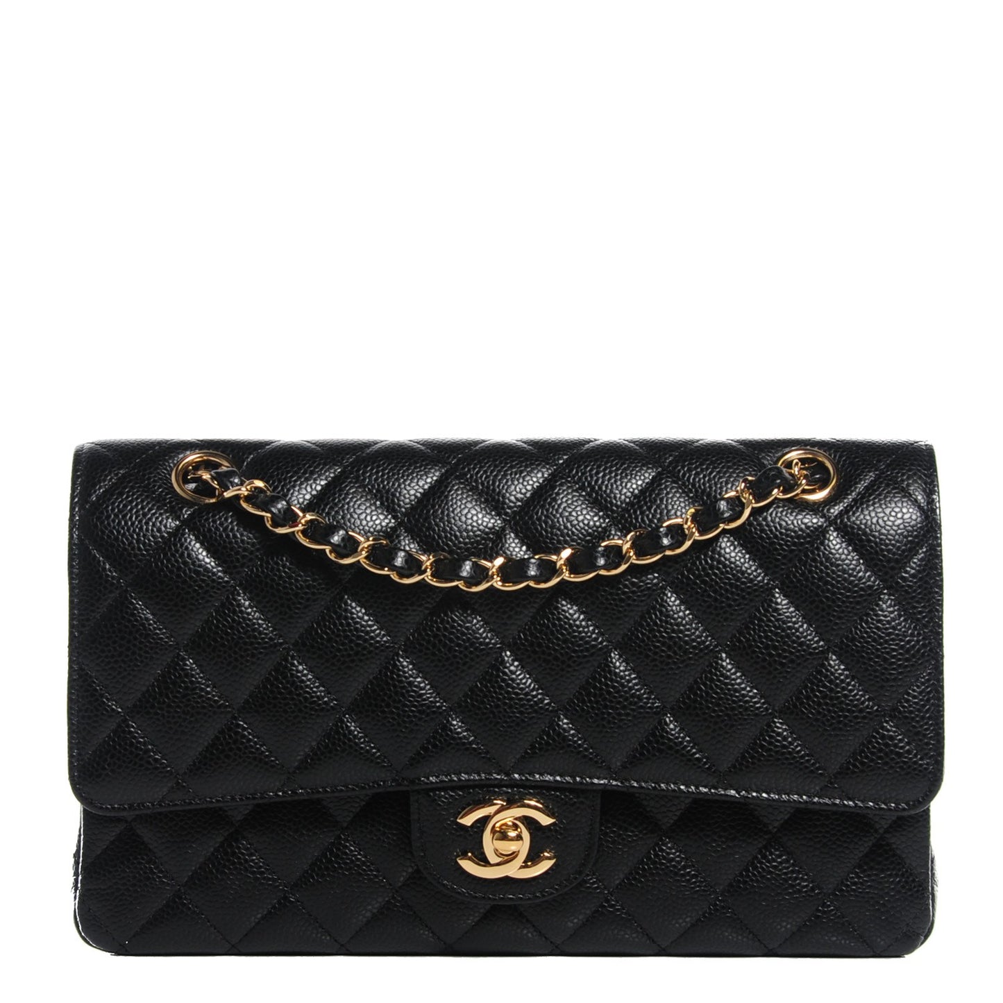Caviar Quilted Medium Double Flap Black