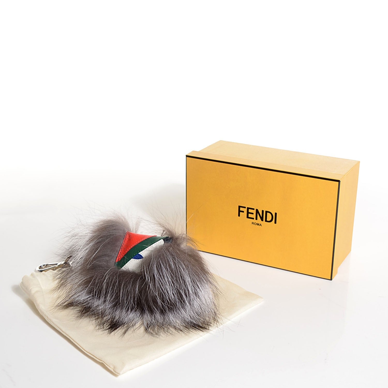 Fendi Silver Fox Fur Vitello Elite Monster Bag Bug Cube Charm Multicolor 4 of 8