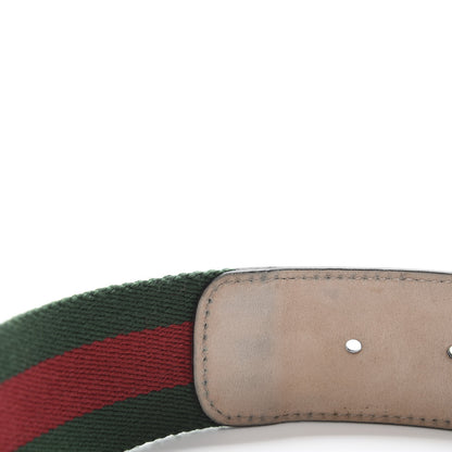 Gucci Nylon Textured Calfskin Double G Web 40mm Belt 95 38 Green Red Dark Cocoa 6 of 9