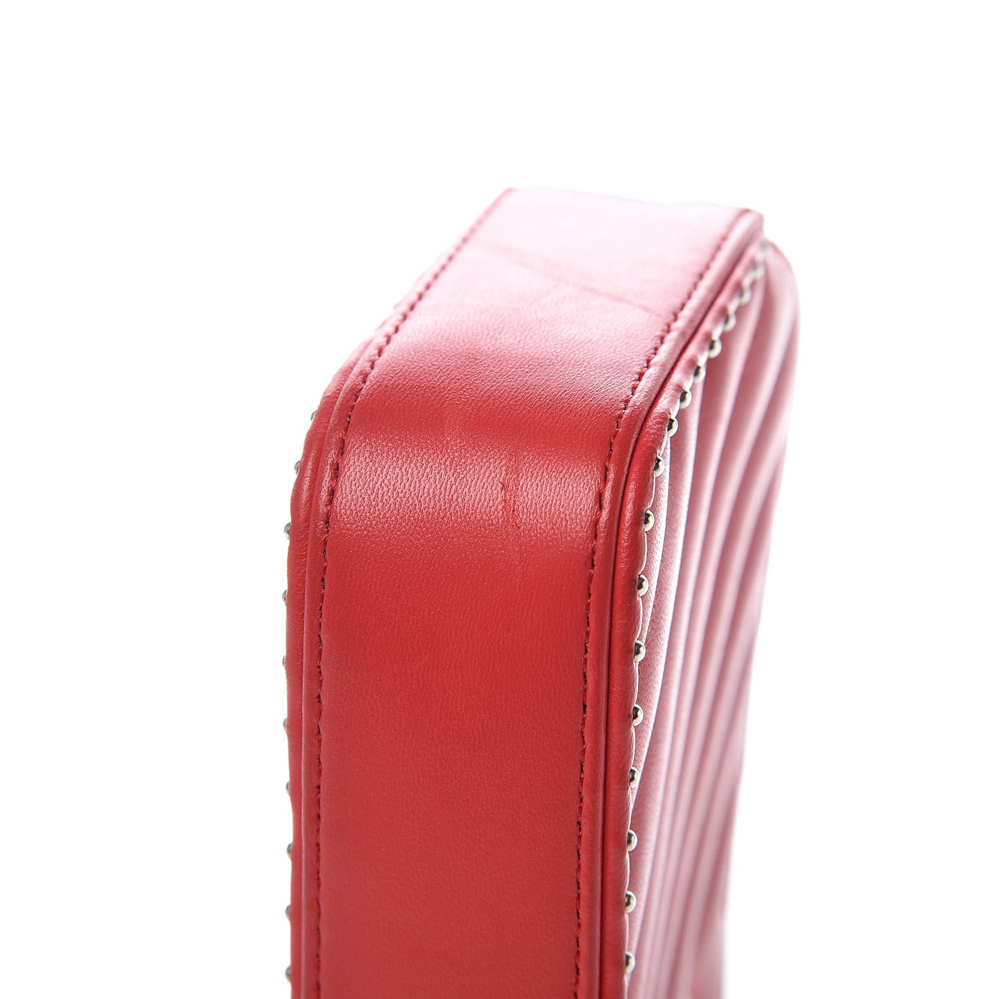 Lambskin Chevron Quilted Studded Small Clutch With Chain Red