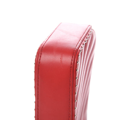 Chanel Lambskin Chevron Quilted Studded Small Clutch With Chain Red 13 of 16