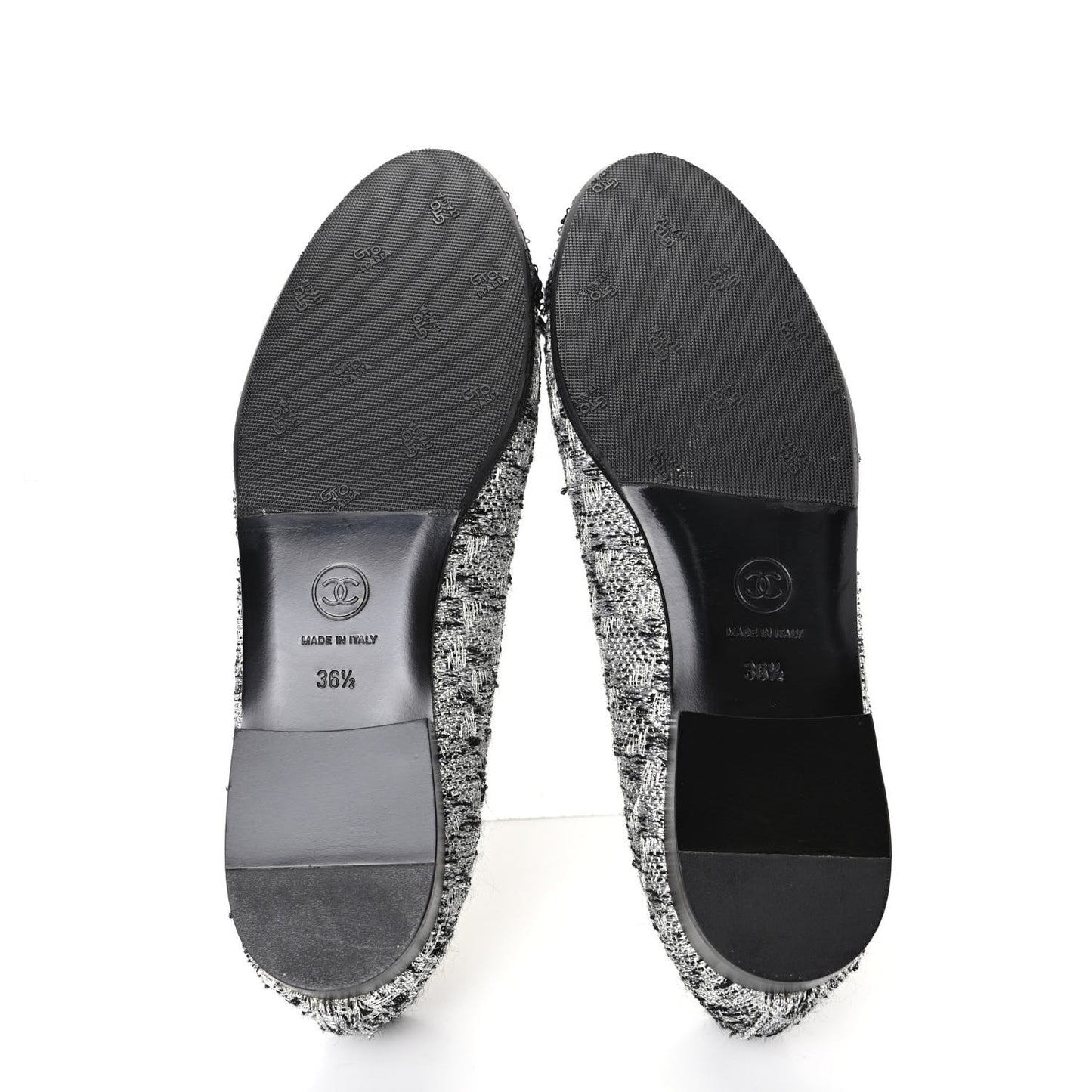 Tweed Sequin Cap Toe Ballerina Flats 36.5 Black Blue