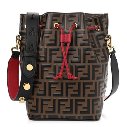 Fendi Vitello Grace F is Fendi Bi-Color FF 1974 Embossed Grande Mon Tresor Bucket Bag Maya Black Fragola 1 of 12