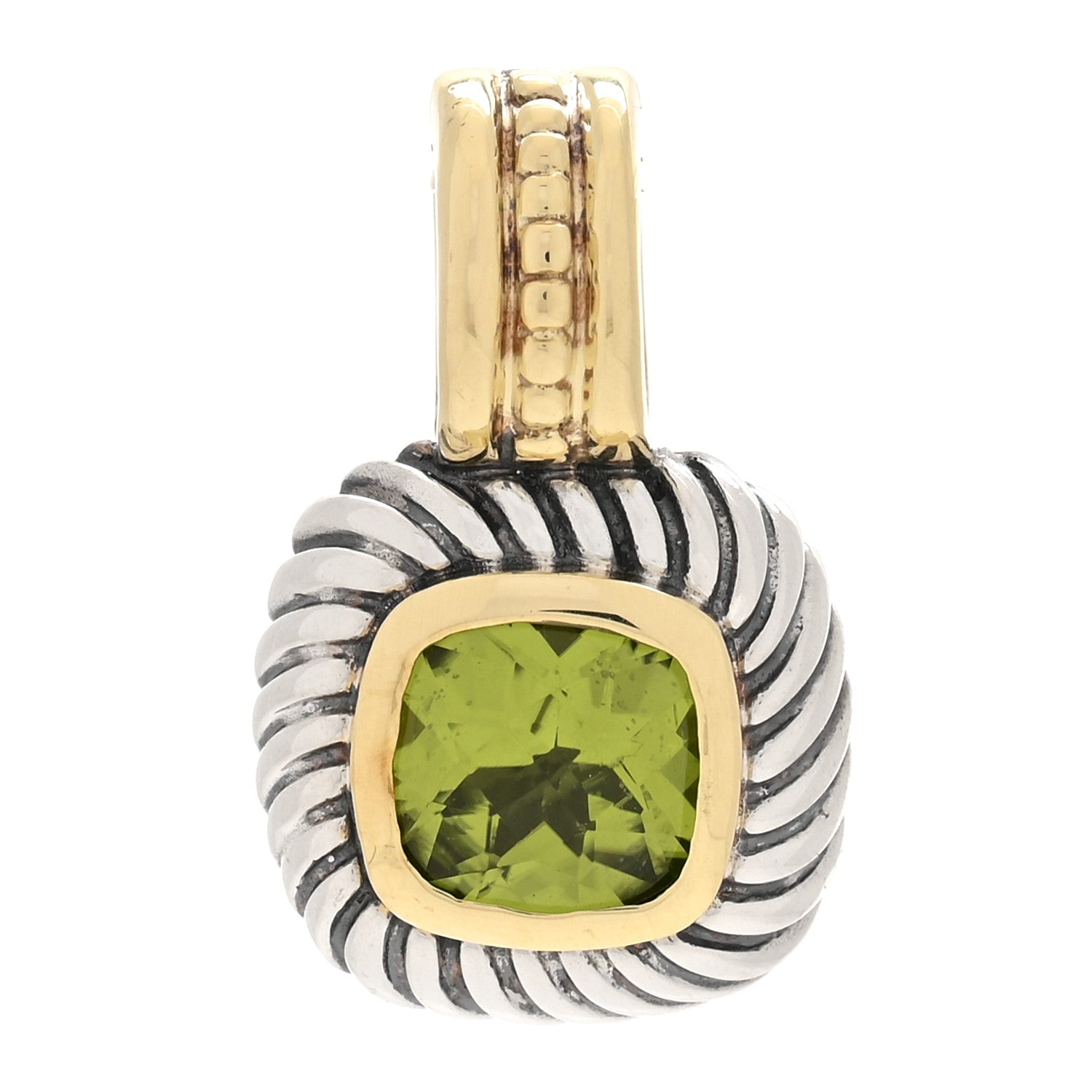 David Yurman Sterling Silver 14K Yellow Gold Peridot 7mm Albion Enhancer Pendant 1 of 3