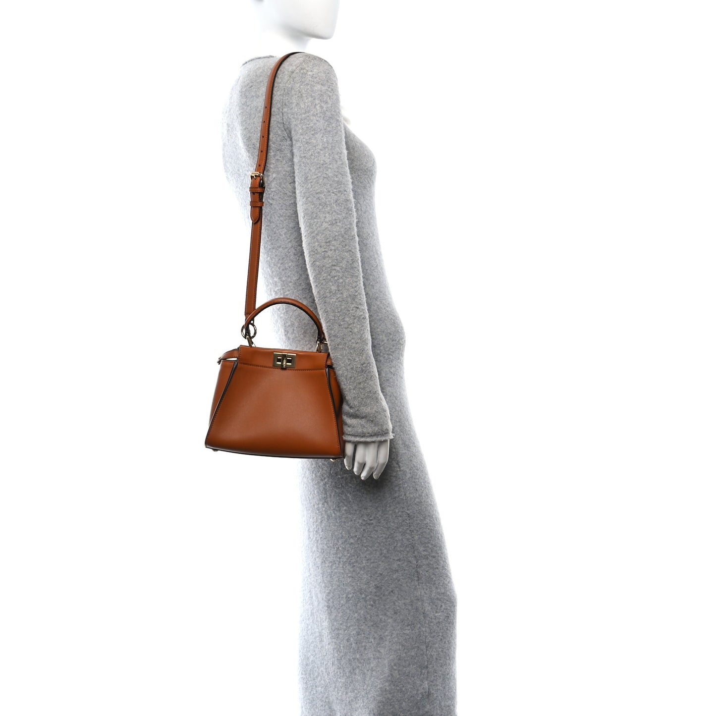 Vitello Seta Canvas FF Embroidered Mini Peekaboo Iconic Satchel Brandy Amazzonia