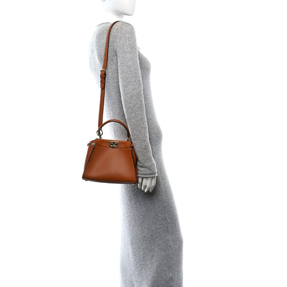 Fendi Vitello Seta Canvas FF Embroidered Mini Peekaboo Iconic Satchel Brandy Amazzonia 2 of 9