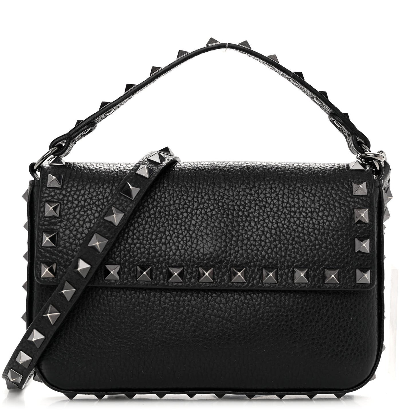 Grainy Calfskin Rockstud Crossbody Pouch Black