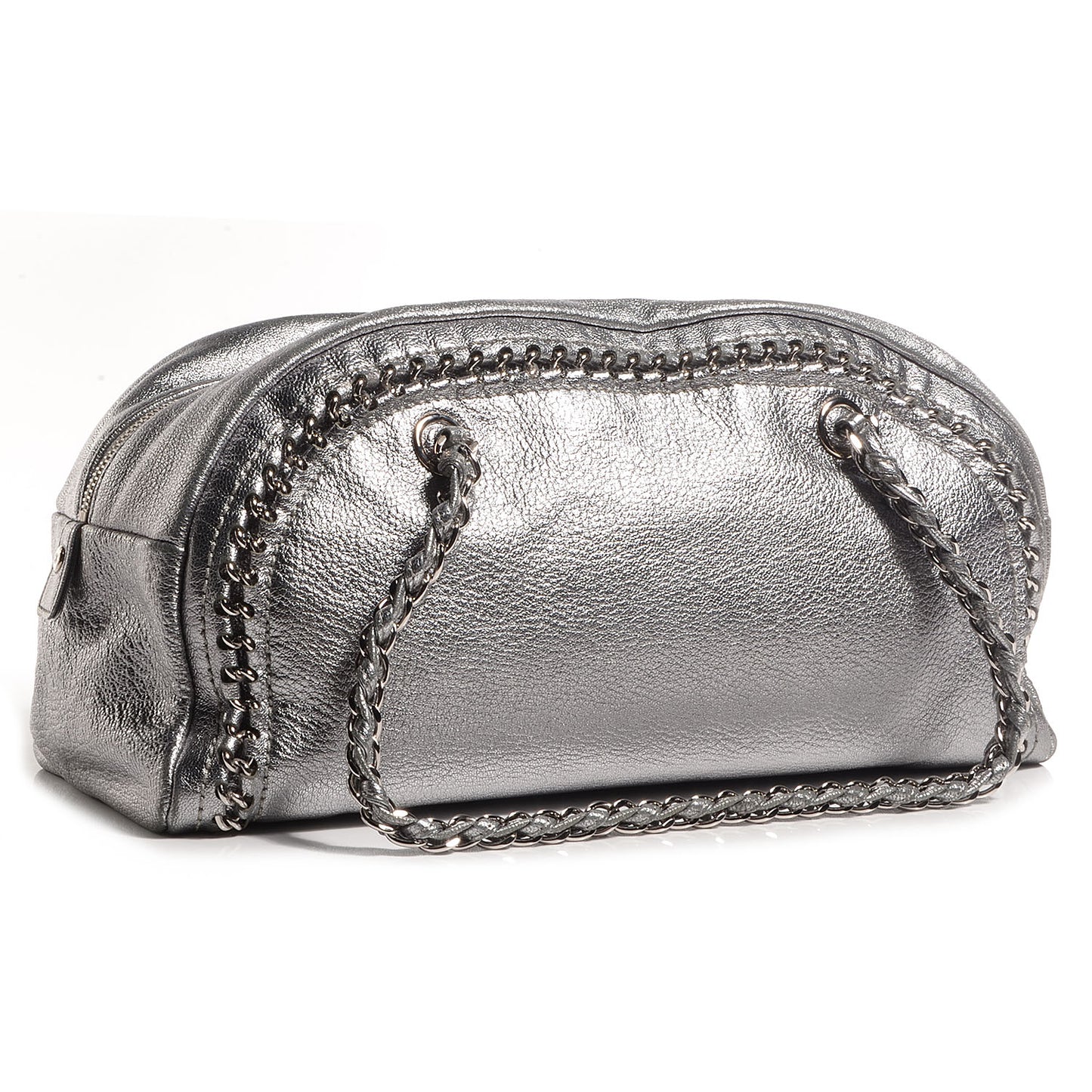 Goatskin Luxe Ligne Medium Bowler Tote Metallic Silver