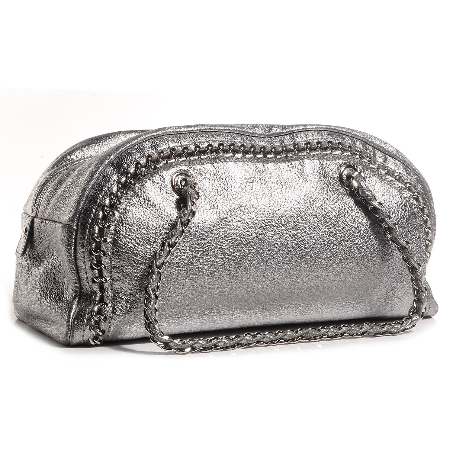 Chanel Goatskin Luxe Ligne Medium Bowler Tote Metallic Silver 3 of 6