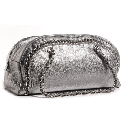 Chanel Goatskin Luxe Ligne Medium Bowler Tote Metallic Silver 3 of 6