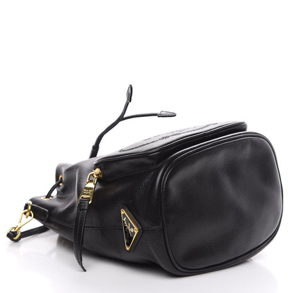 Prada Glace Calfskin Embossed Secchiello Bucket Bag Black 3 of 10