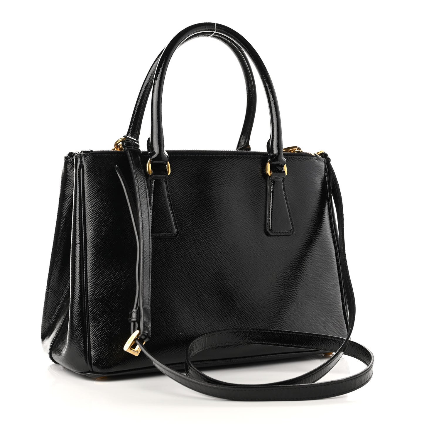 Saffiano Vernice Small Galleria Double Zip Tote Black