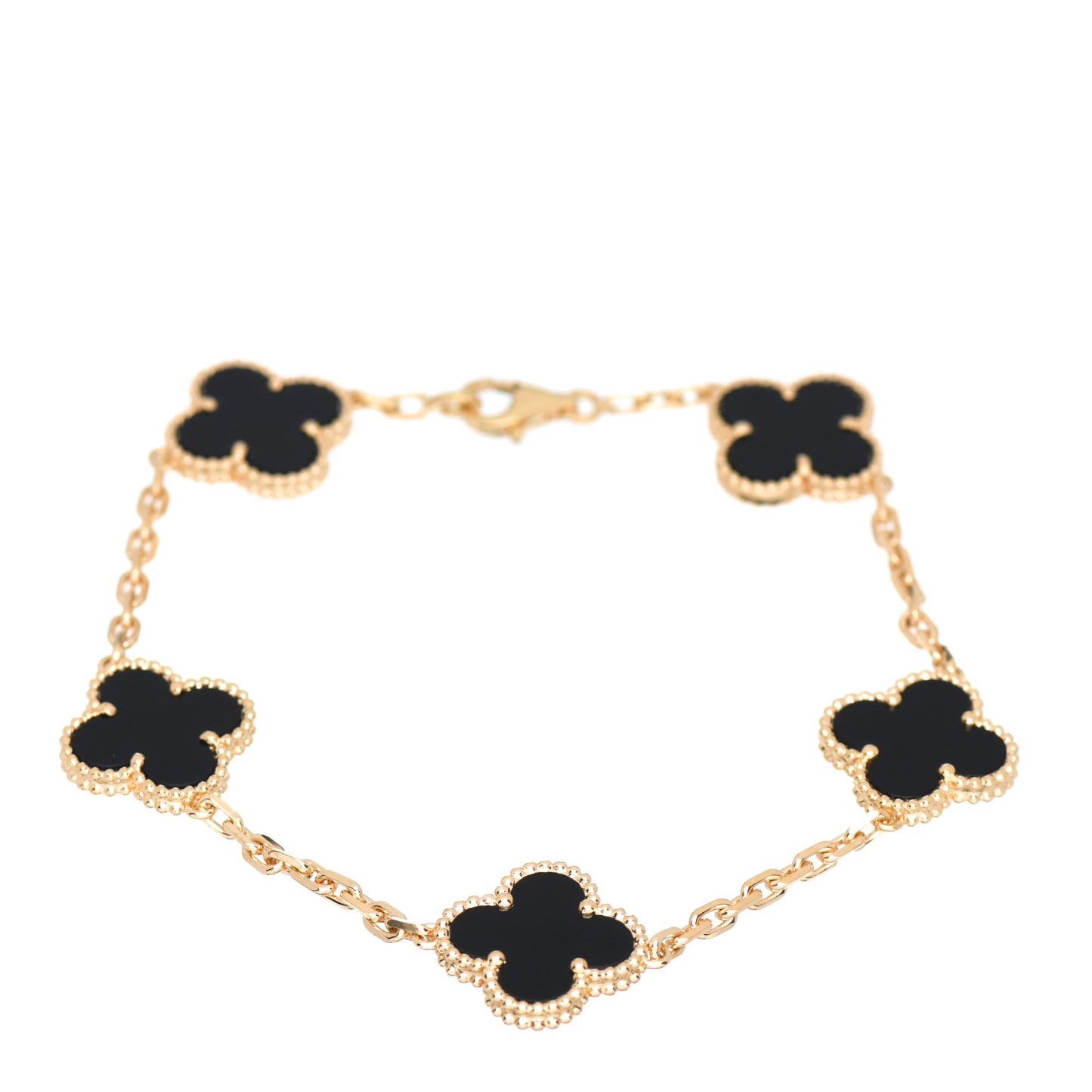 18K Yellow Gold Black Onyx 5 Motifs Vintage Alhambra Bracelet