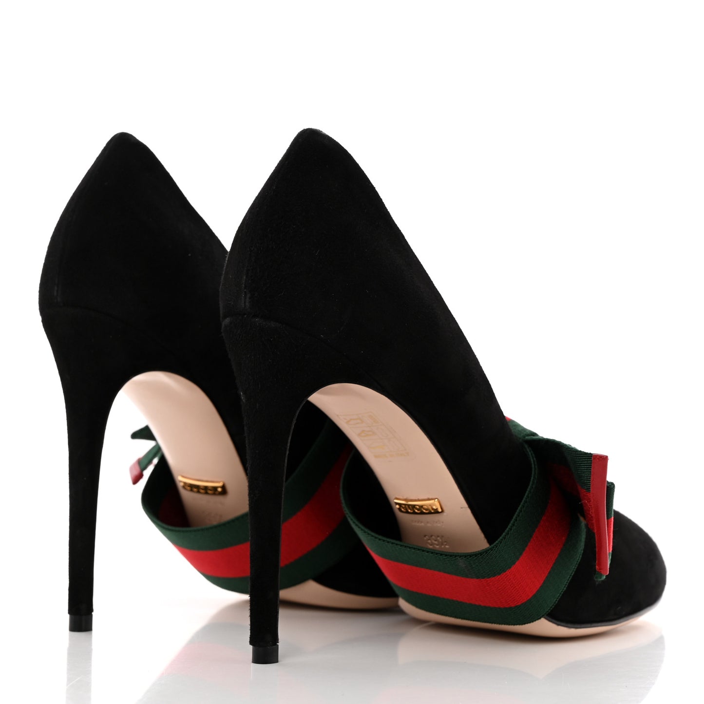 Kid Scamosciato Removable Web Bow High Heel Pumps 39.5 Black