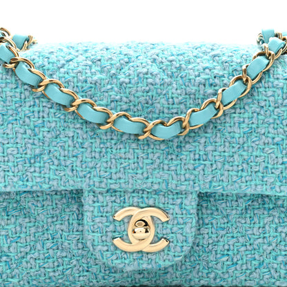 Chanel Wool Tweed Quilted Mini Rectangular Flap Turquoise Light Blue 9 of 12