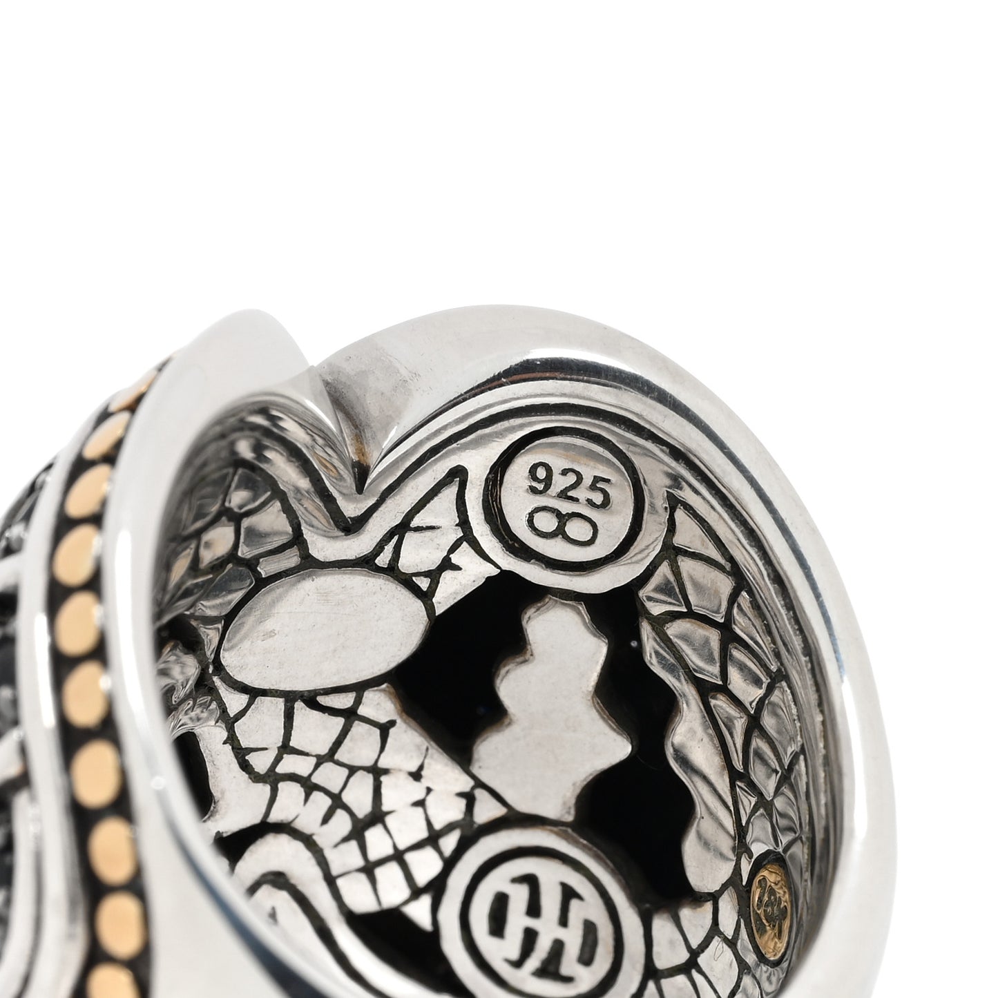 Sterling Silver 18K Yellow Gold Black Sapphire Crossover Naga Ring 54 7