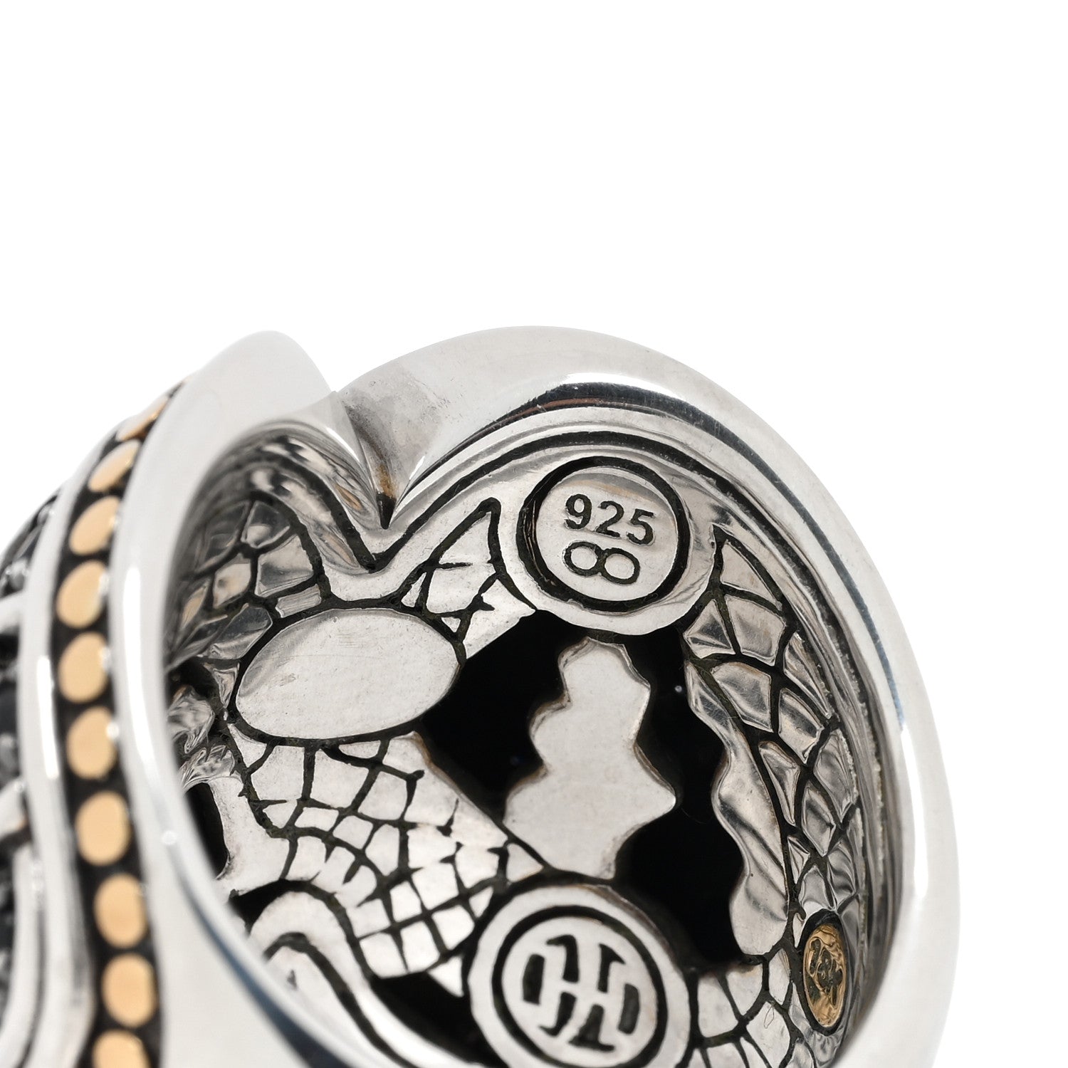 John Hardy Sterling Silver 18K Yellow Gold Black Sapphire Crossover Naga Ring 54 7 4 of 4