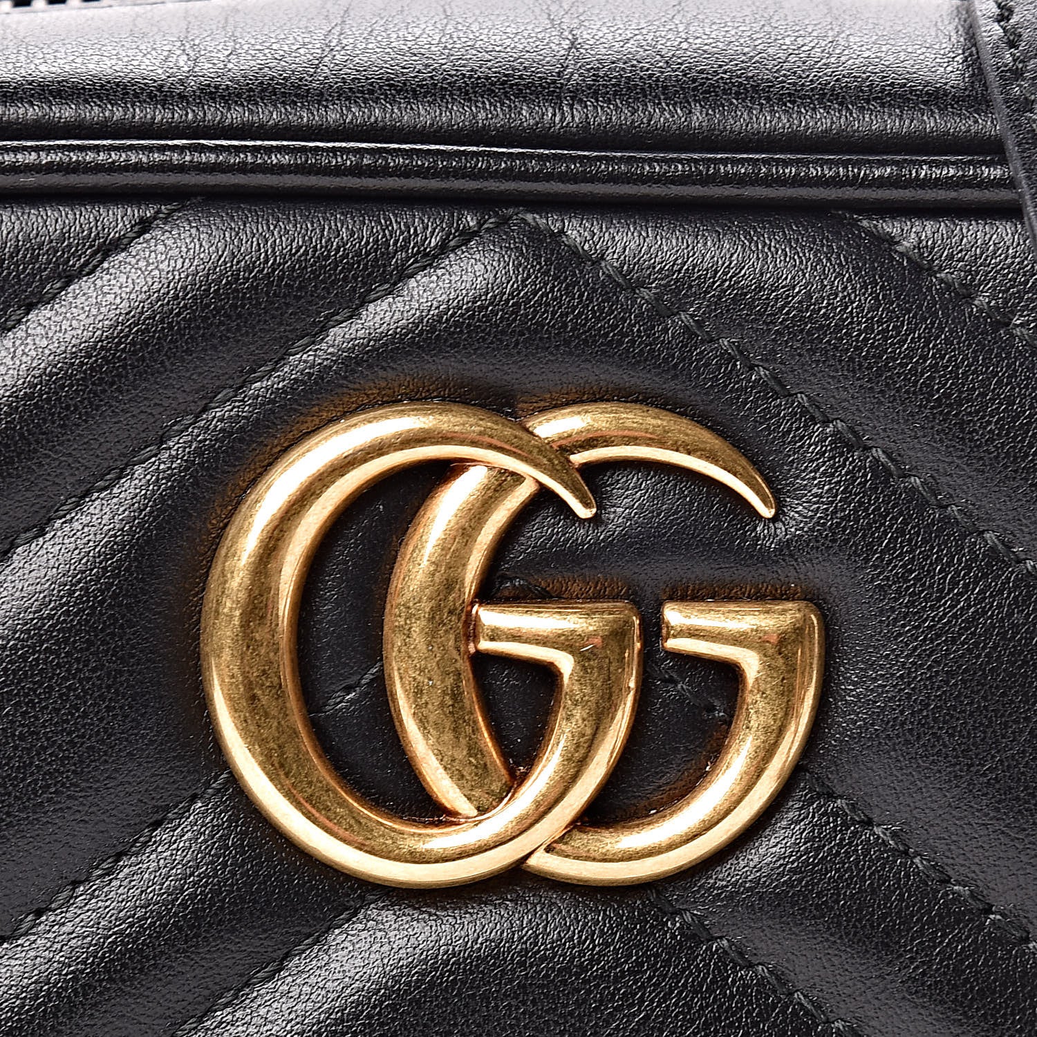 Gucci Calfskin Matelasse Mini GG Marmont Chain Shoulder Bag Black 9 of 12
