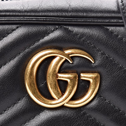 Gucci Calfskin Matelasse Mini GG Marmont Chain Shoulder Bag Black 9 of 12