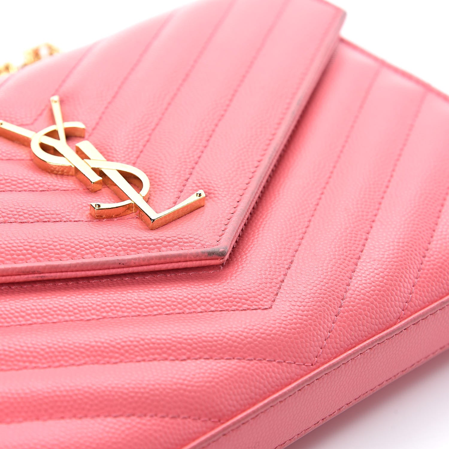 Saint Laurent Grain De Poudre Matelasse Chevron Monogram Chain Wallet Rose Clair 9 of 11