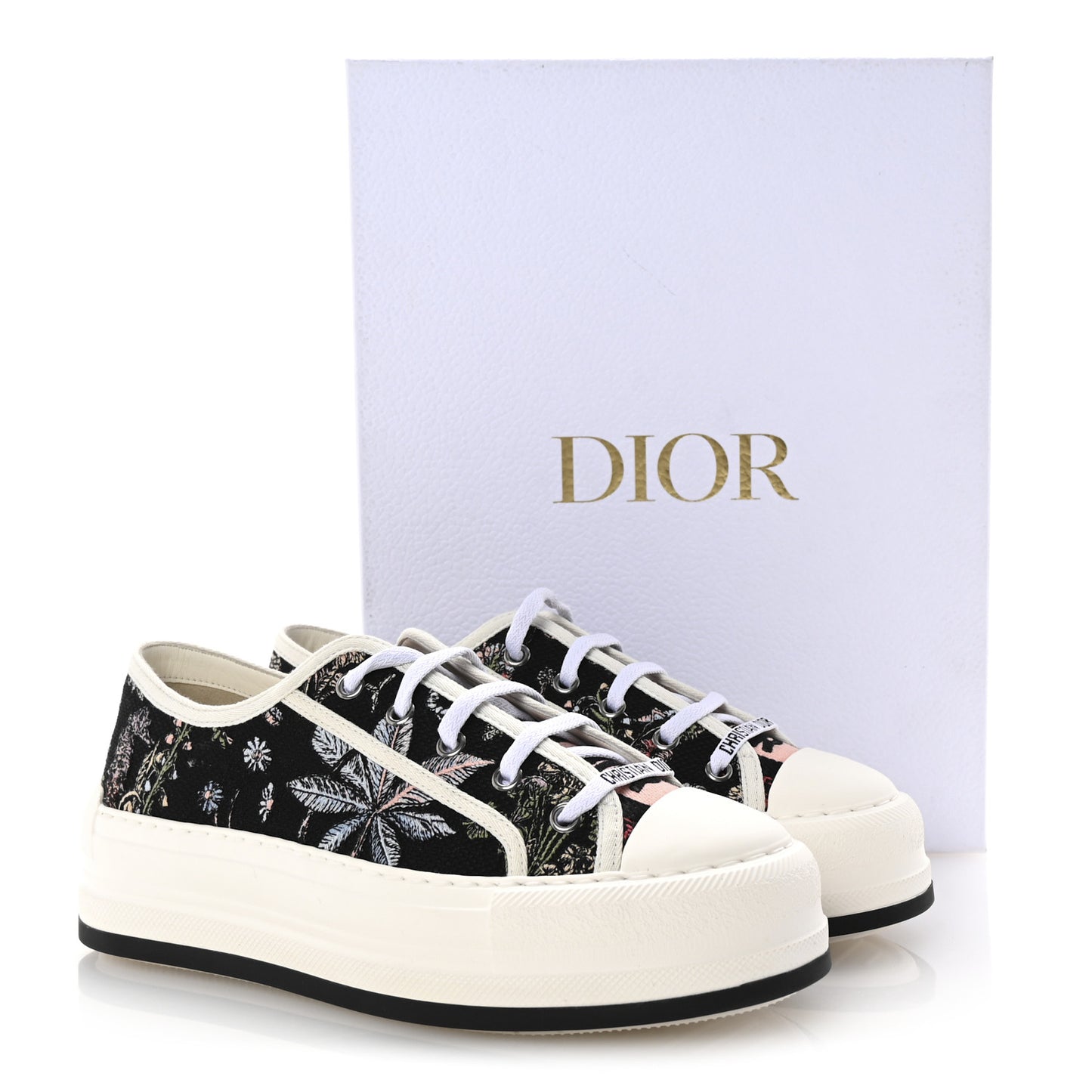 Canvas Jardin Botanique Embroidered Womens Walk'N'Dior Low Top Sneakers 38 Black Multicolor