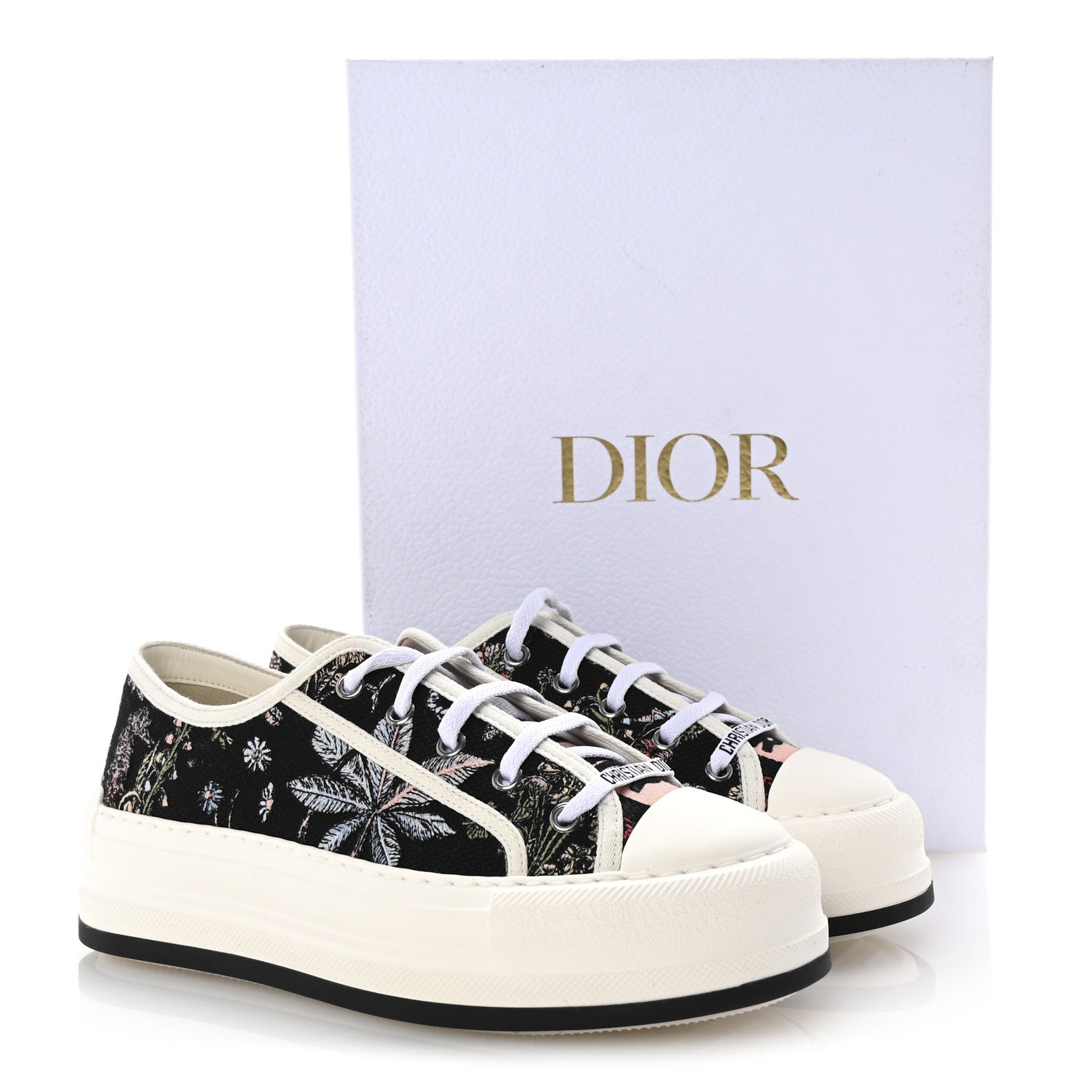 Christian Dior Canvas Jardin Botanique Embroidered Womens Walk'N'Dior Low Top Sneakers 38 Black Multicolor 10 of 10