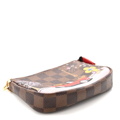 Louis Vuitton Damier Ebene 2019 Christmas Animation Mini Pochette Accessories Red 4 of 6