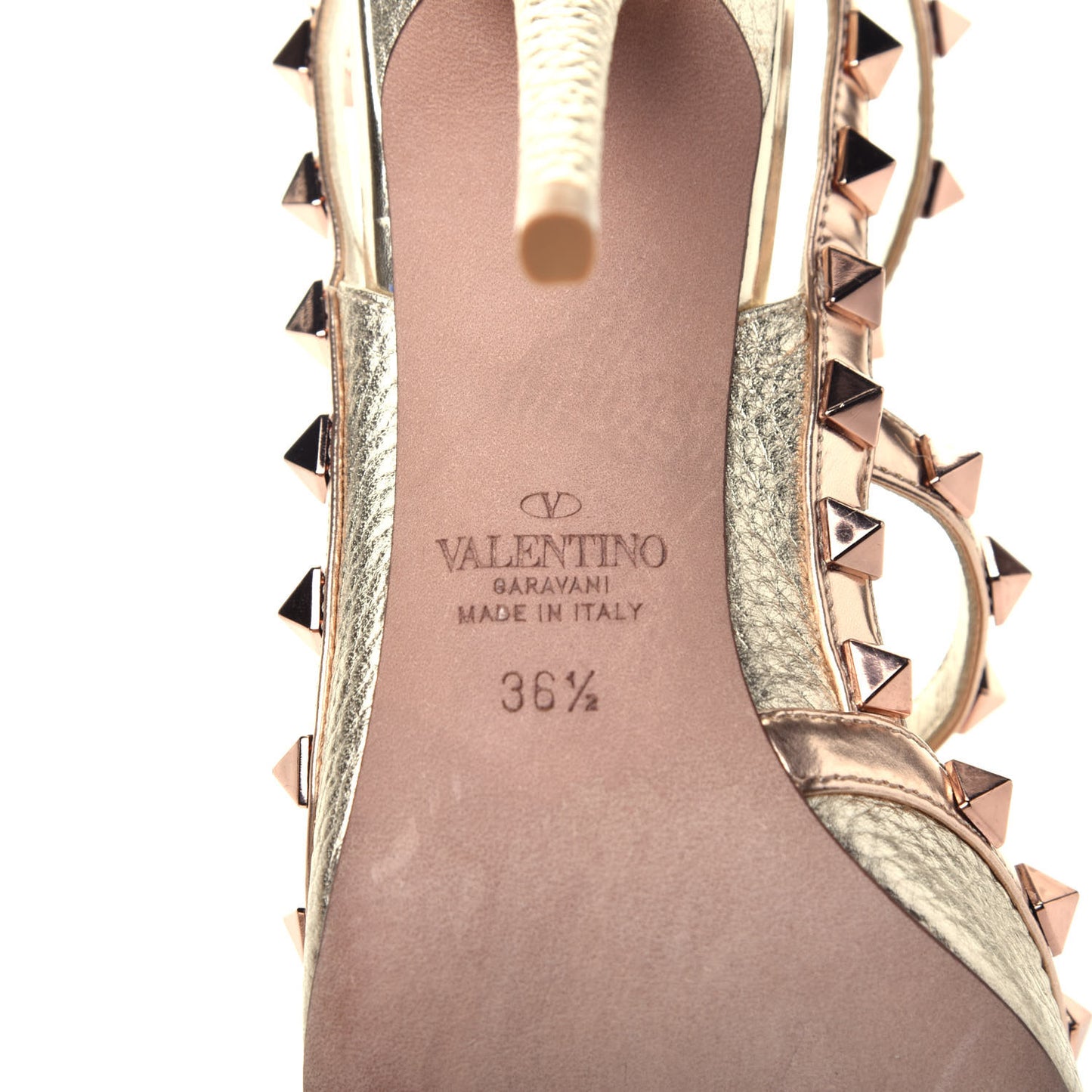 Metallic Pebbled Calfskin Rockstud Ankle Strap 100mm Pumps 36.5 Rame Sahara