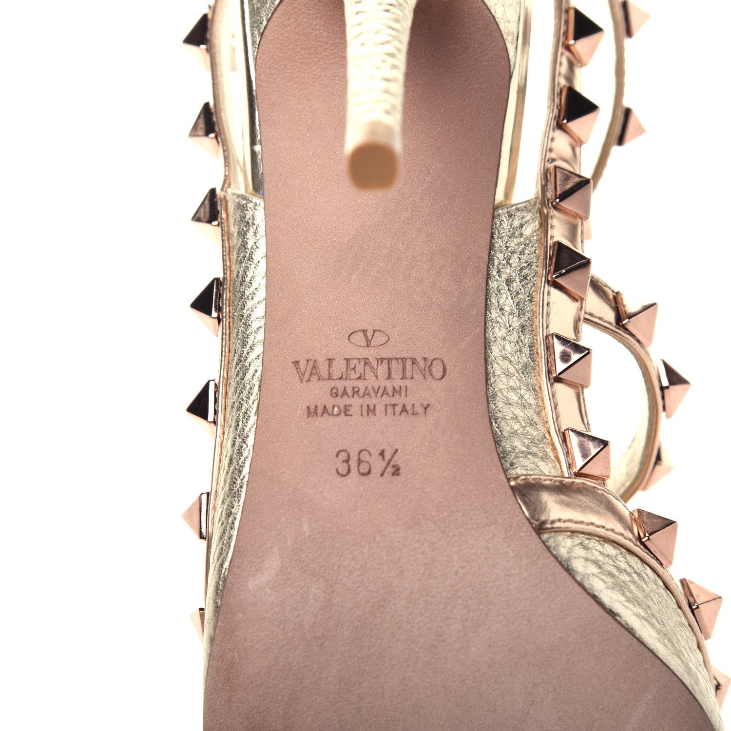 Valentino Garavani Metallic Pebbled Calfskin Rockstud Ankle Strap 100mm Pumps 36.5 Rame Sahara 7 of 9
