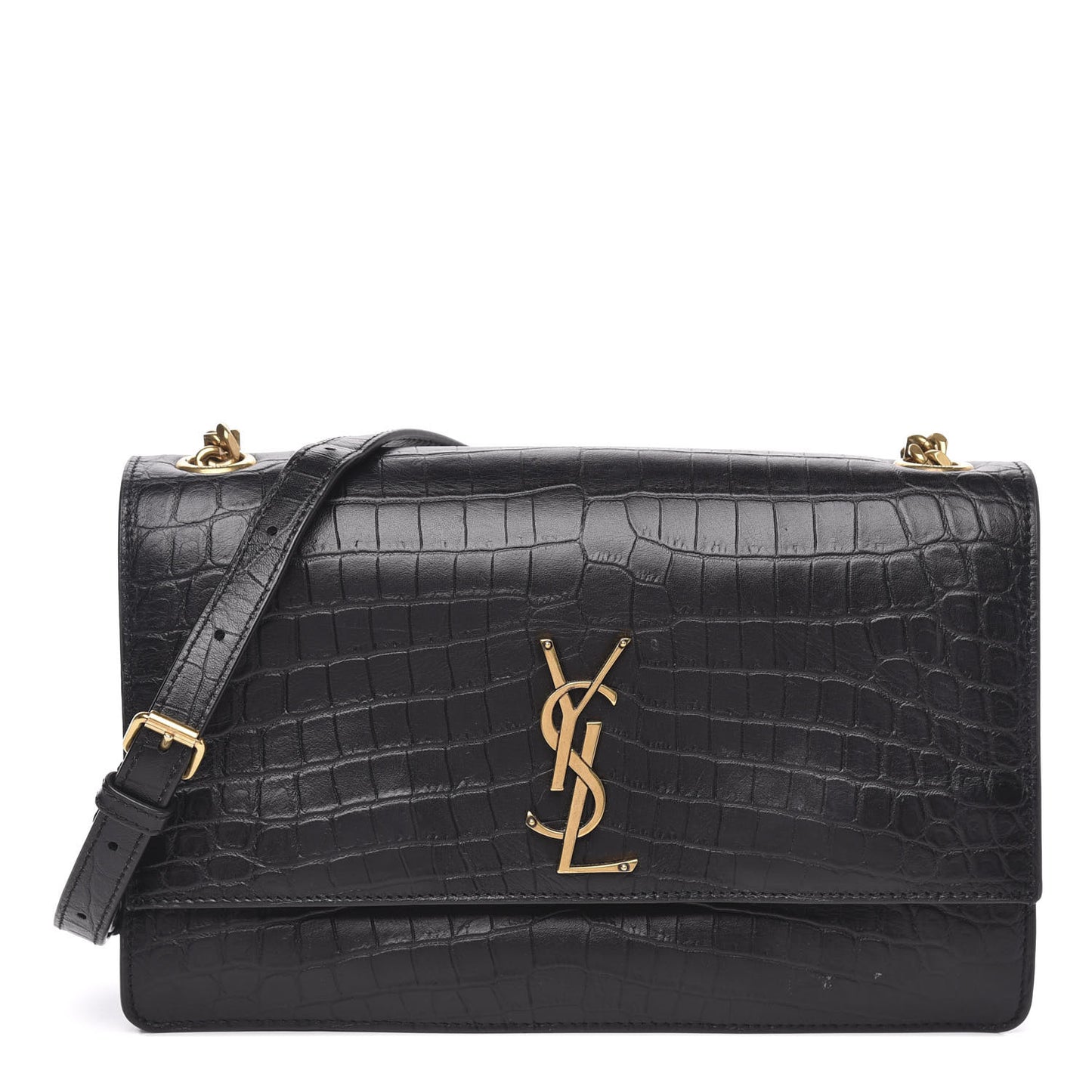 Calfskin Crocodile Embossed Monogram Medium Sunset Black