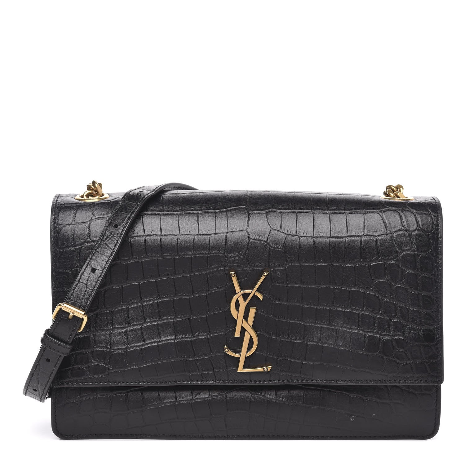 Saint Laurent Calfskin Crocodile Embossed Monogram Medium Sunset Black 1 of 10