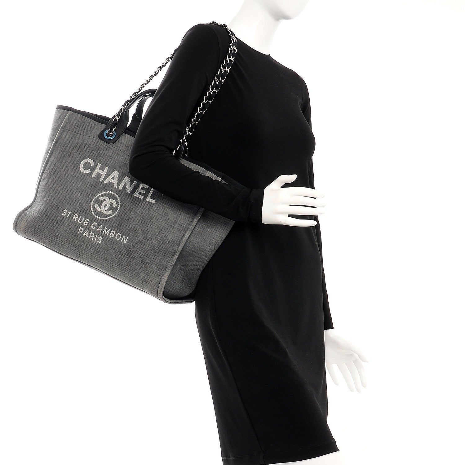 Chanel Canvas Deauville Large Tote Grey 2 of 8