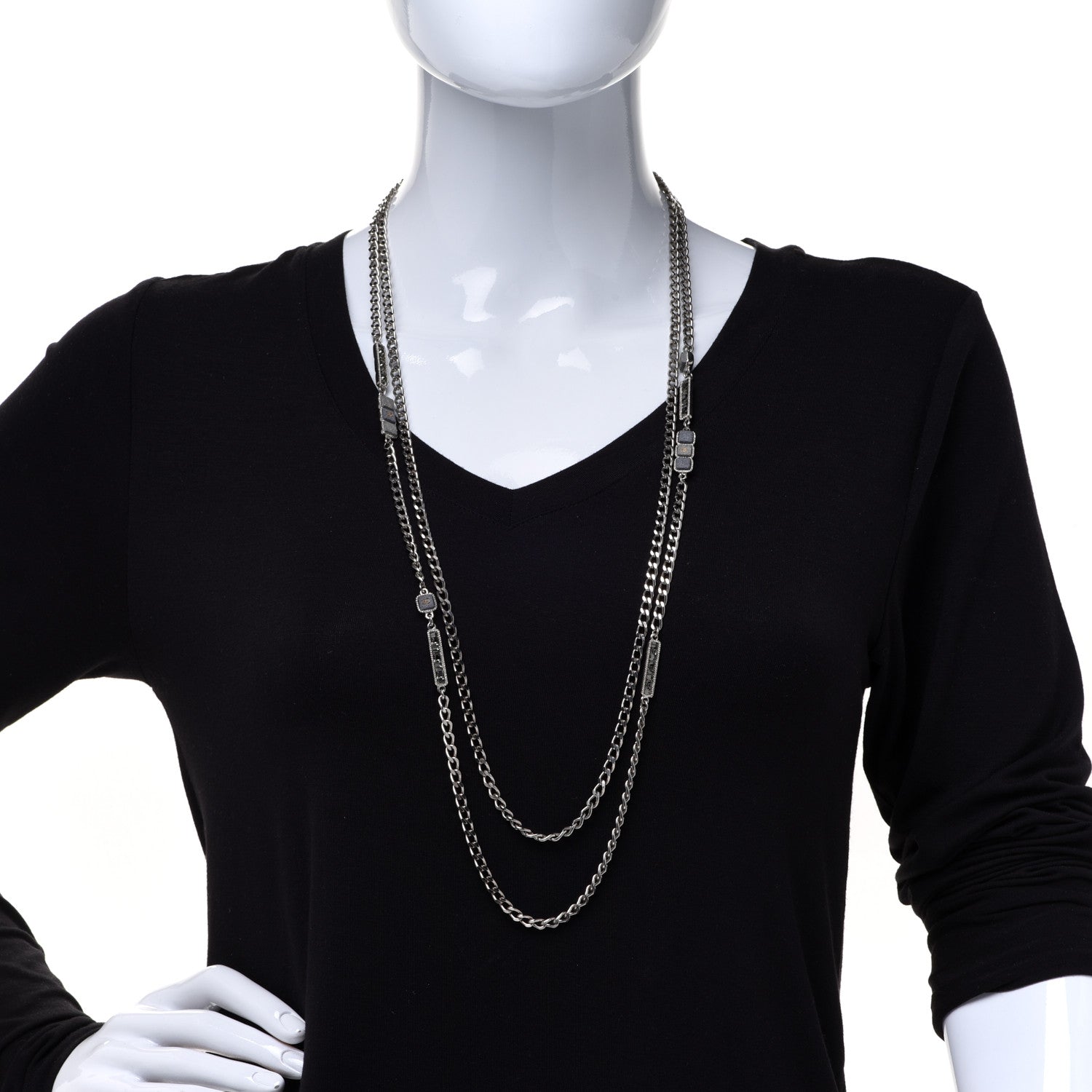 Chanel Crystal Baguette Stone Multi Strand Necklace Silver 2 of 7
