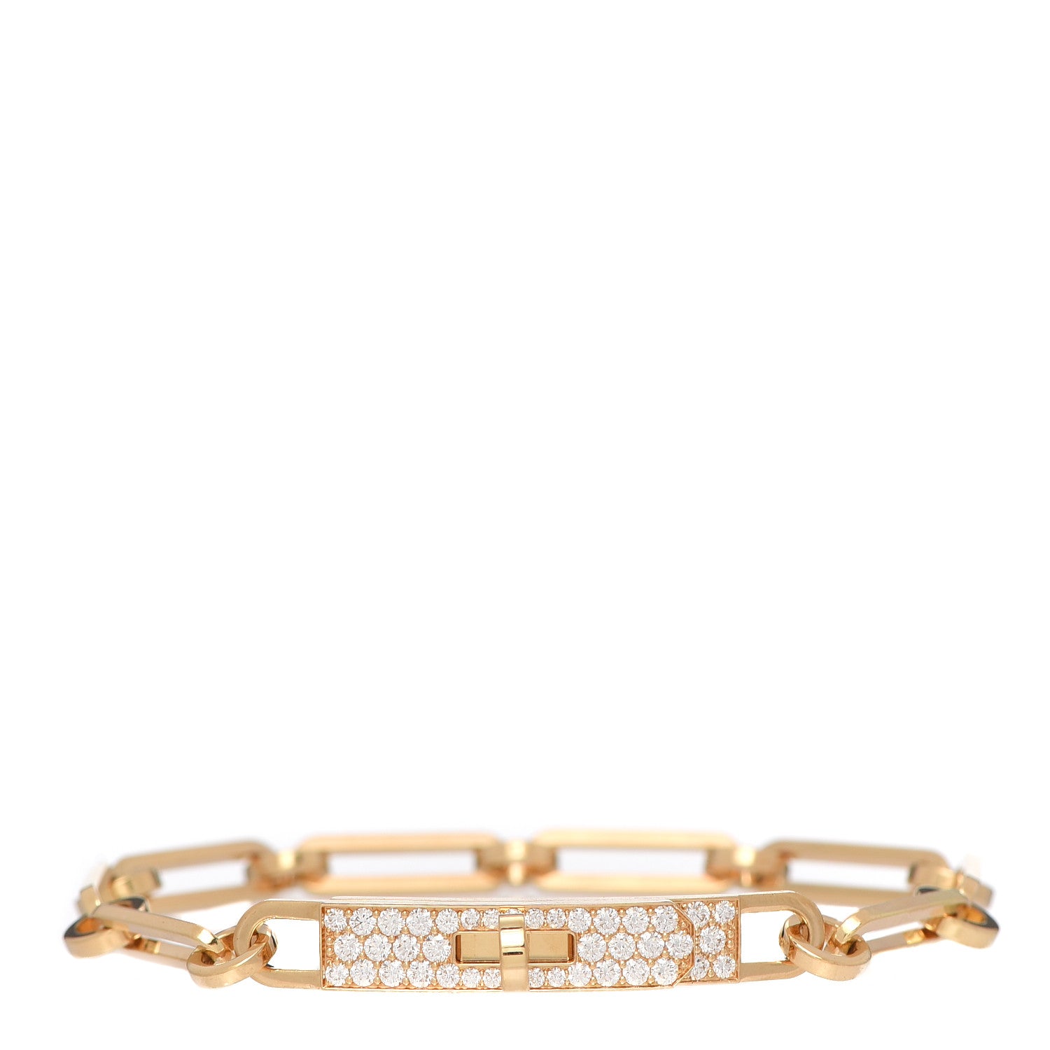 Hermes 18K Yellow Gold Diamond Pave PM Kelly Chaine Bracelet SH 1 of 5