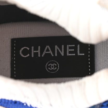Chanel Fabric Suede Calfskin Stretch CC Sneakers 36 White Blue 7 of 9