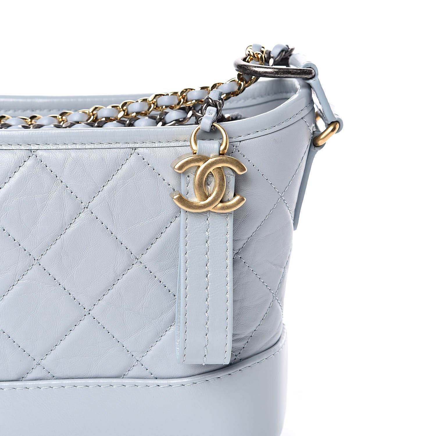 Chanel Aged Calfskin Quilted Small Gabrielle Hobo Light Blue 10 of 10