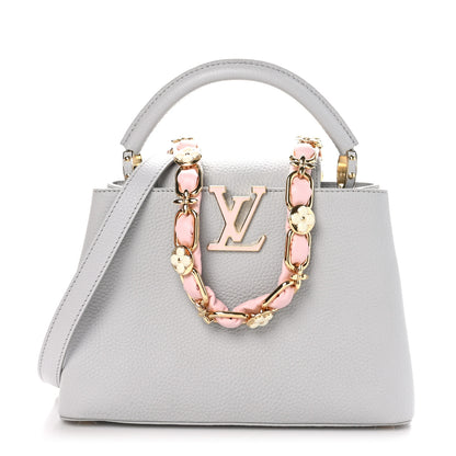 Louis Vuitton Taurillon Enamel Blossom Chain Capucines BB Ice Grey 1 of 10