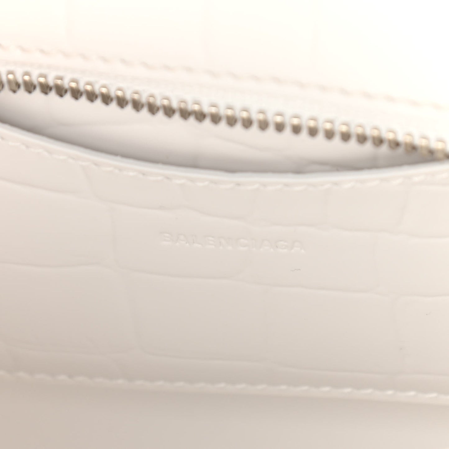 Semi Shiny Calfskin Crocodile Embossed Neo Classic Silver Hardware Mini City White