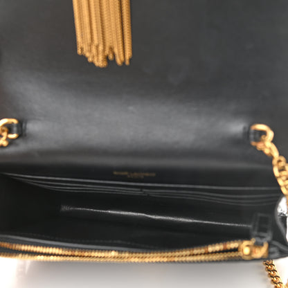 Saint Laurent Calfskin Crocodile Embossed Kate Monogram Tassel Chain Wallet Black 6 of 11