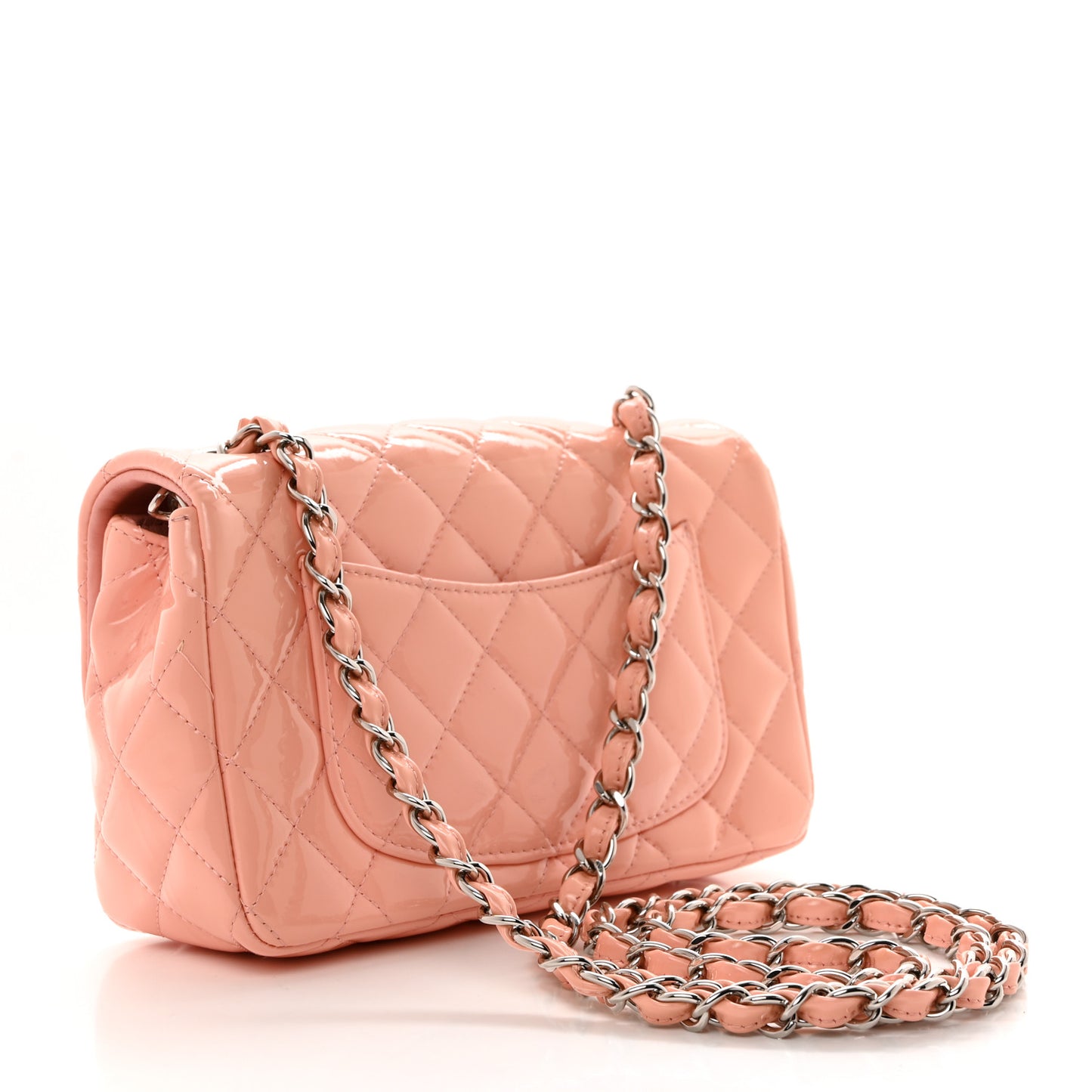 Patent Calfskin Quilted Mini Rectangular Flap Light Pink