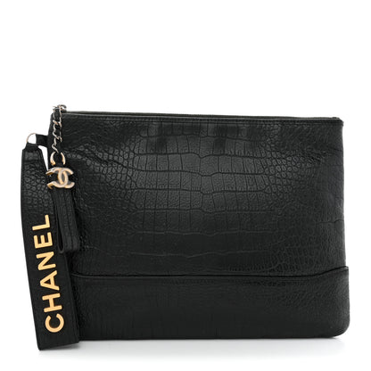 Chanel Calfskin Crocodile Embossed Quilted Medium Gabrielle Cosmetic Case Black 1 of 7