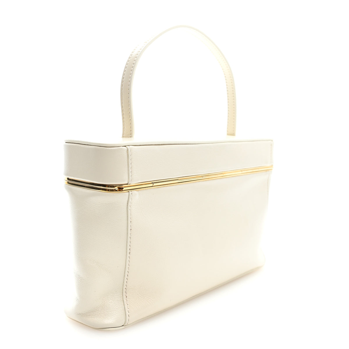 Glossy Lambskin Vanity Frame Rectangle Bag  Creamy White