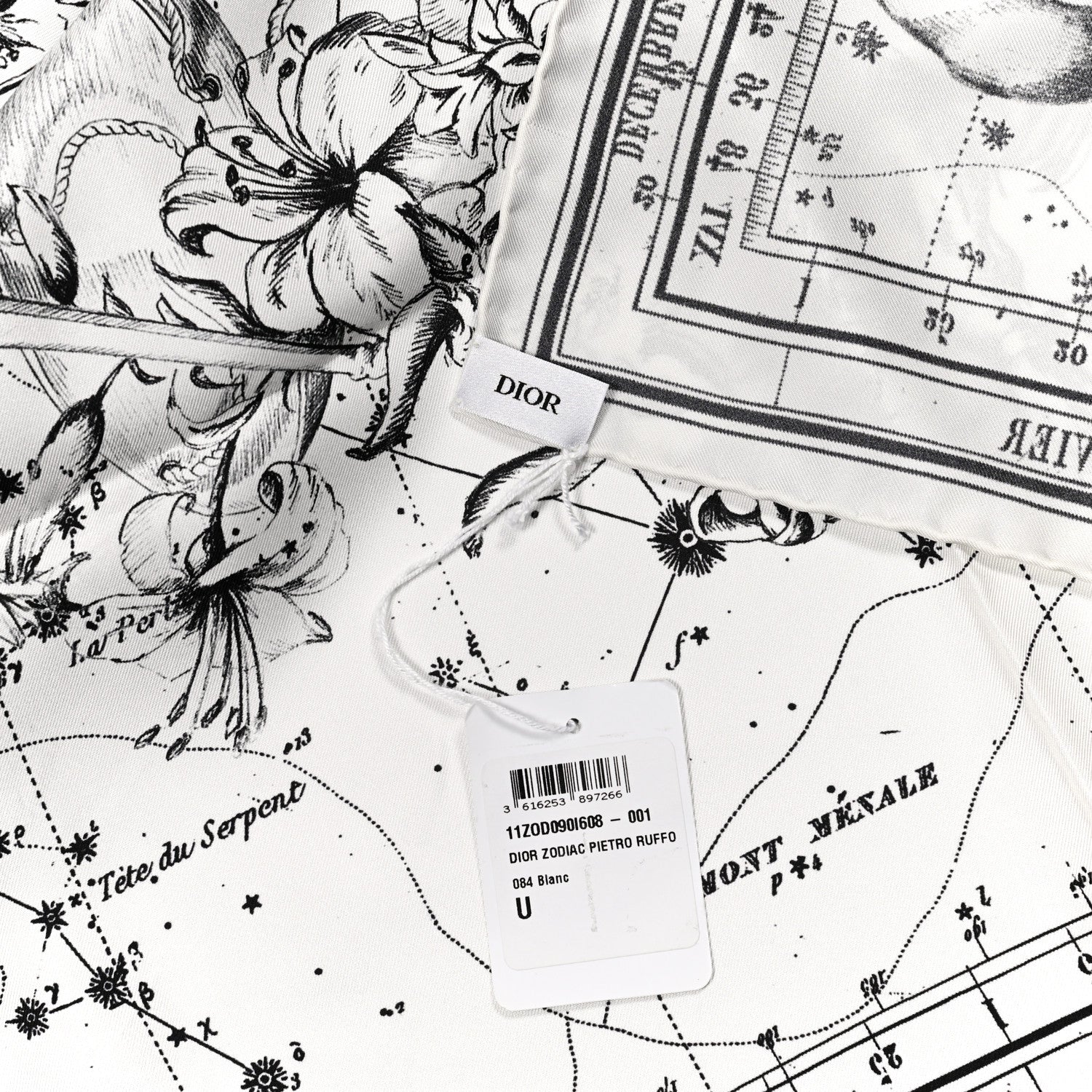 Christian Dior Wool Silk Cashmere Zodiac Shawl White Black 2 of 4