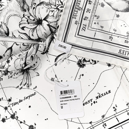 Christian Dior Wool Silk Cashmere Zodiac Shawl White Black 2 of 4