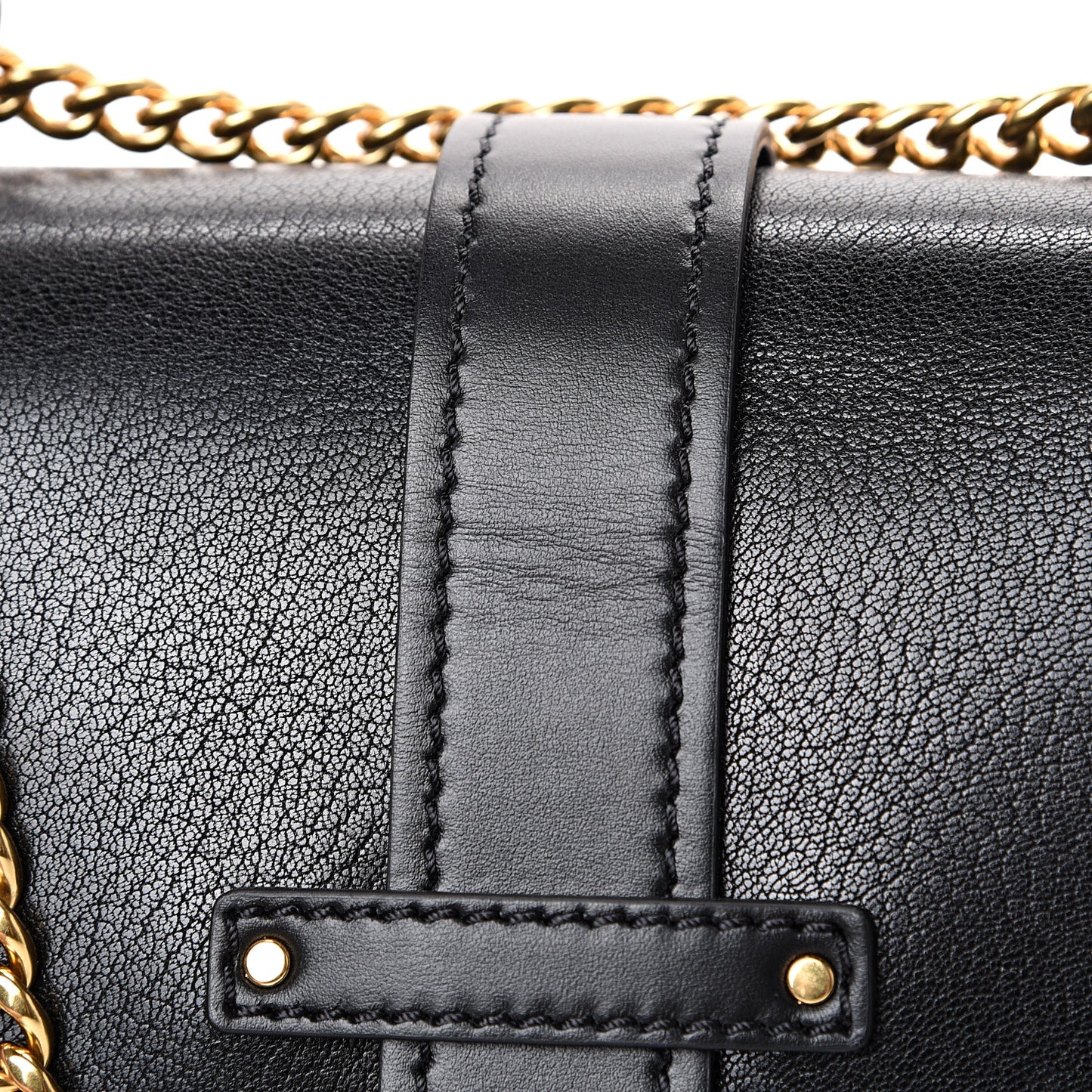 Shiny Goatskin Calfskin Aby Chain Shoulder Bag Black