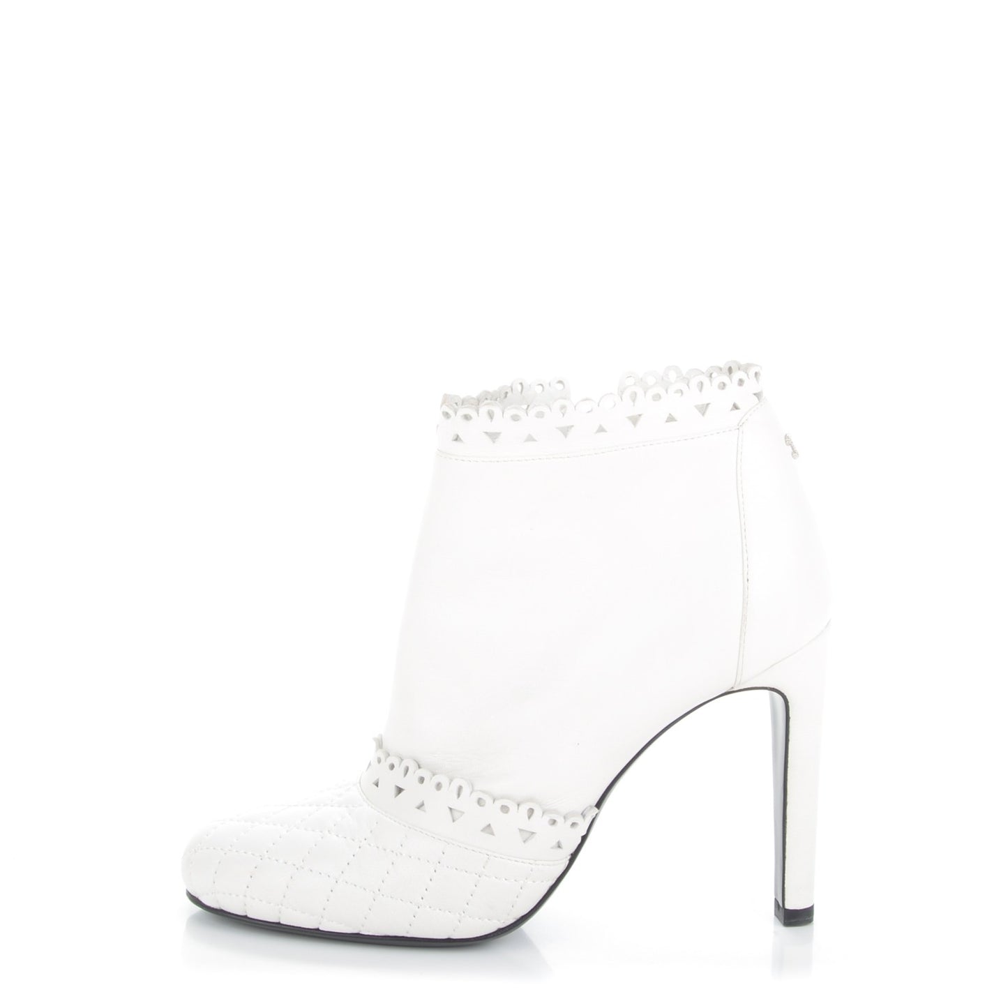 Calfskin Lace Quilted Ankle Boots 36.5 White